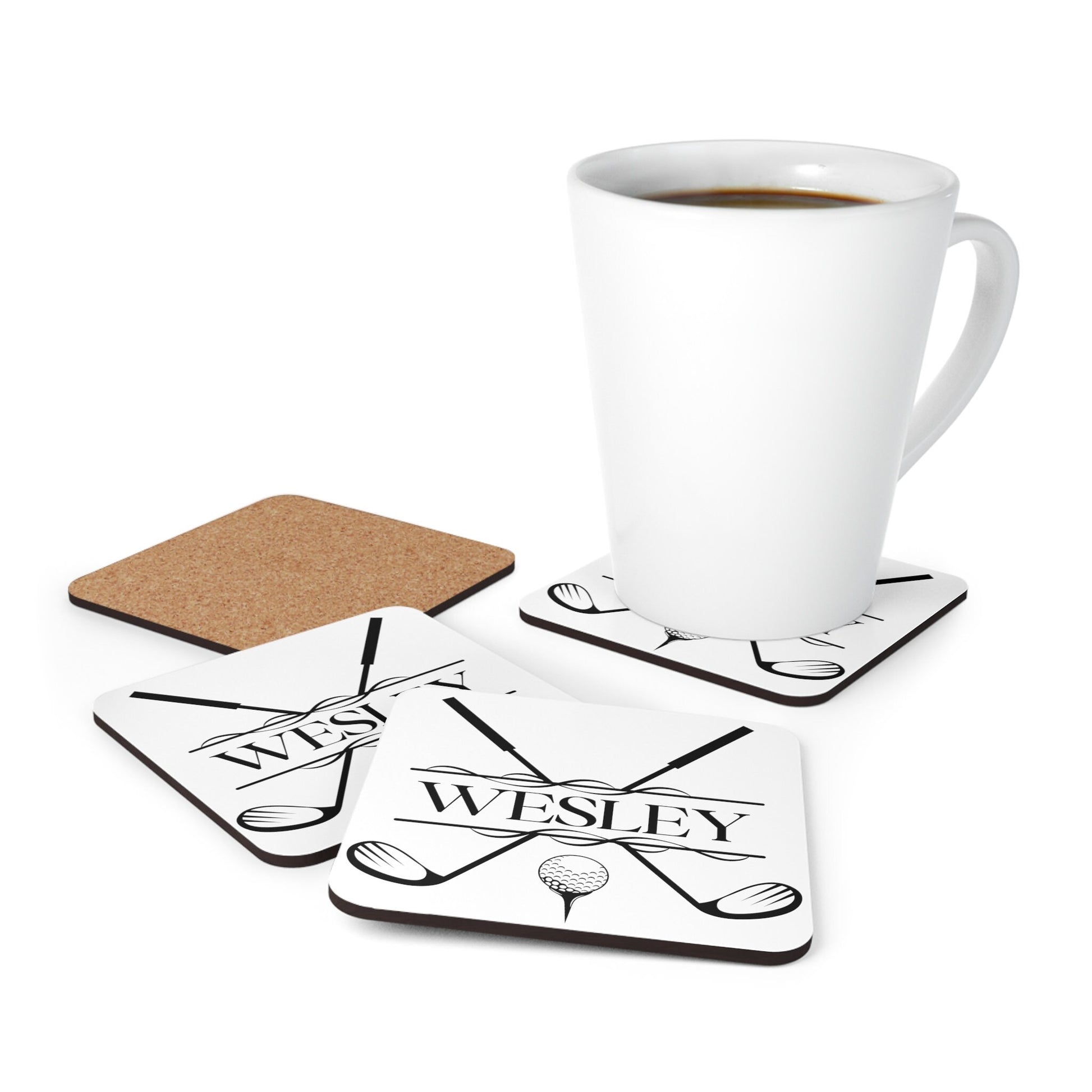Custom Monogrammed Drink Coaster, Personalized Beer Coaster for Golfer, Customized Coaster for Golf Lover, Corkwood Coaster GIft, Set of 4