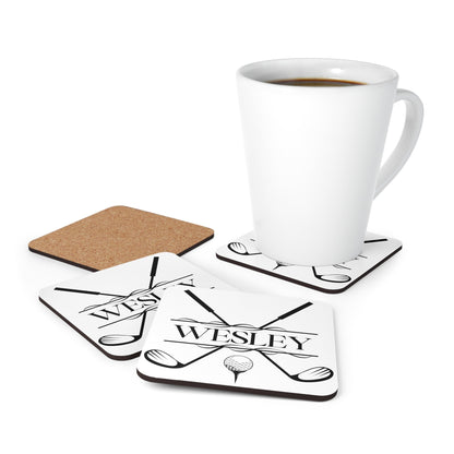 Custom Monogrammed Drink Coaster, Personalized Beer Coaster for Golfer, Customized Coaster for Golf Lover, Corkwood Coaster GIft, Set of 4