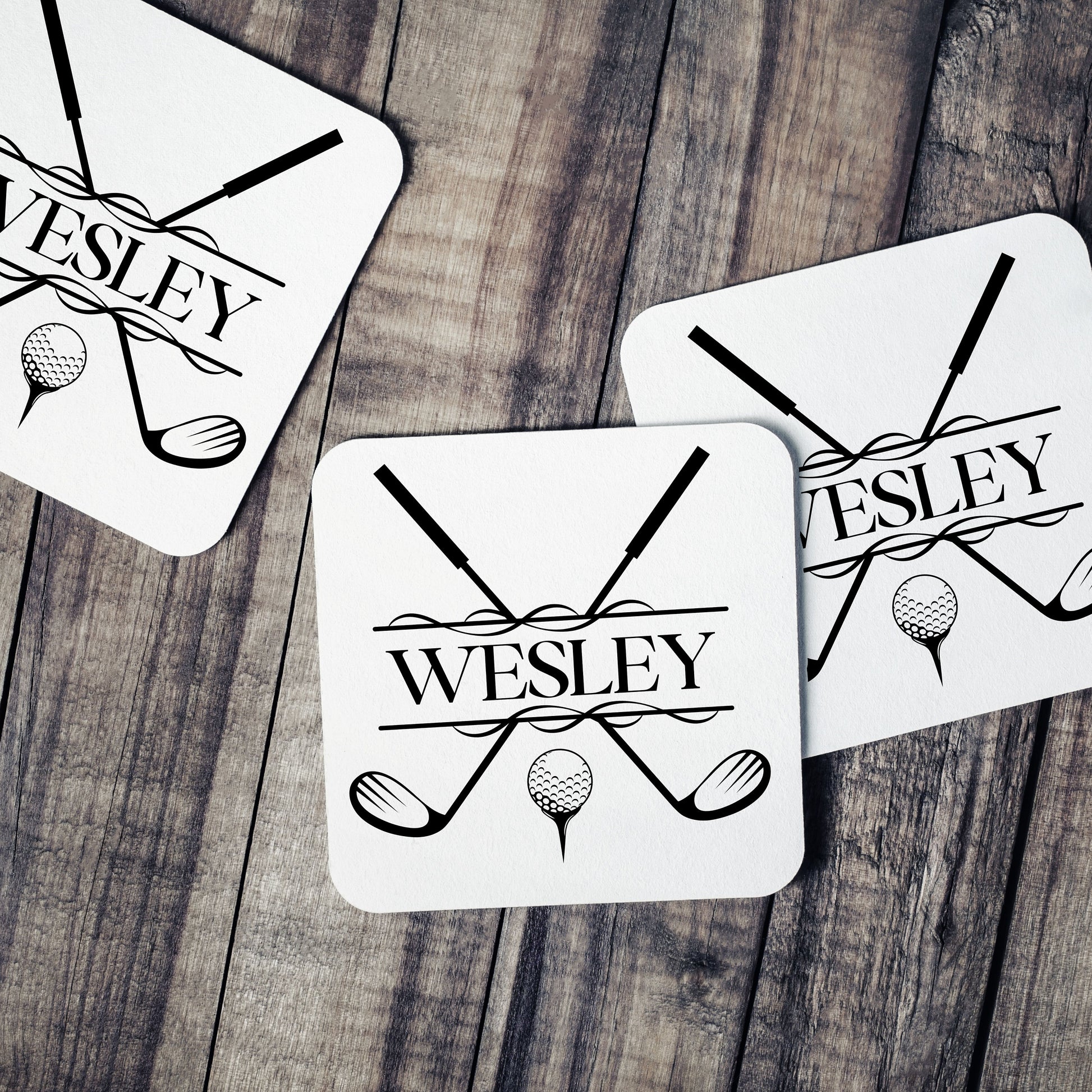 Custom Monogrammed Drink Coaster, Personalized Beer Coaster for Golfer, Customized Coaster for Golf Lover, Corkwood Coaster GIft, Set of 4
