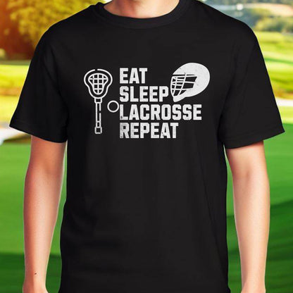 Men's Lacrosse T-shirt, Eat Sleep Lacrosse Repeat, Shirt for Lax Lover, Tshirt Gift for Men, Great Gift for Dad, Father, Gift for Son