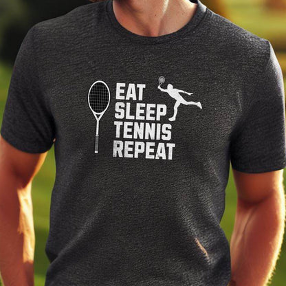 Men's Tennis T-shirt, Eat Sleep Tennis Repeat, Shirt for Tennis Lover, Tshirt Gift for Men, Great Gift for Dad, Father, Sport Gift for Son