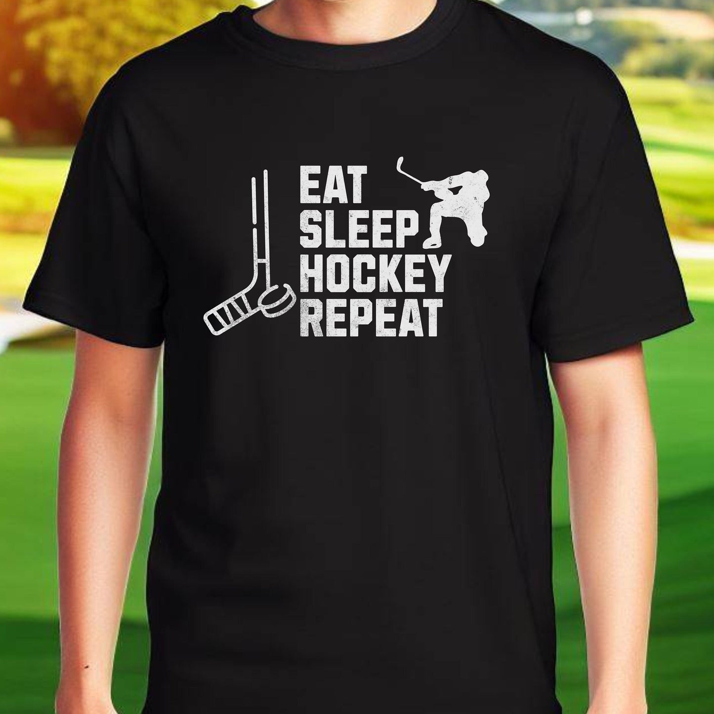 Men's Hockey T-shirt, Eat Sleep Hockey Repeat, Shirt for Hockey Lover, Tshirt Gift for Men, Great Gift for Dad, Father, Gift for Son