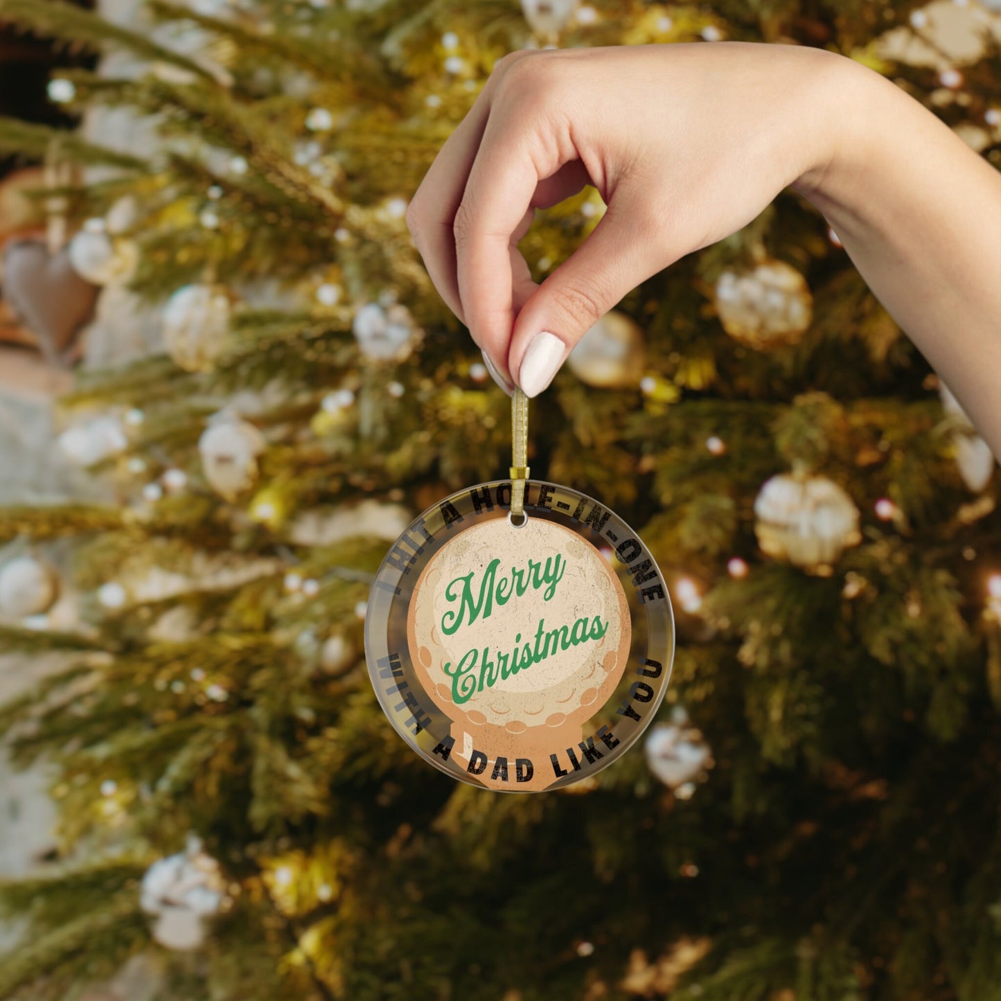 Glass Golf Christmas Ornament, Merry Christmas Golf Ornament, Hole In One Ornament, Christmas Gift for Mom, Xmas Gift for Dad, Golfer Gift