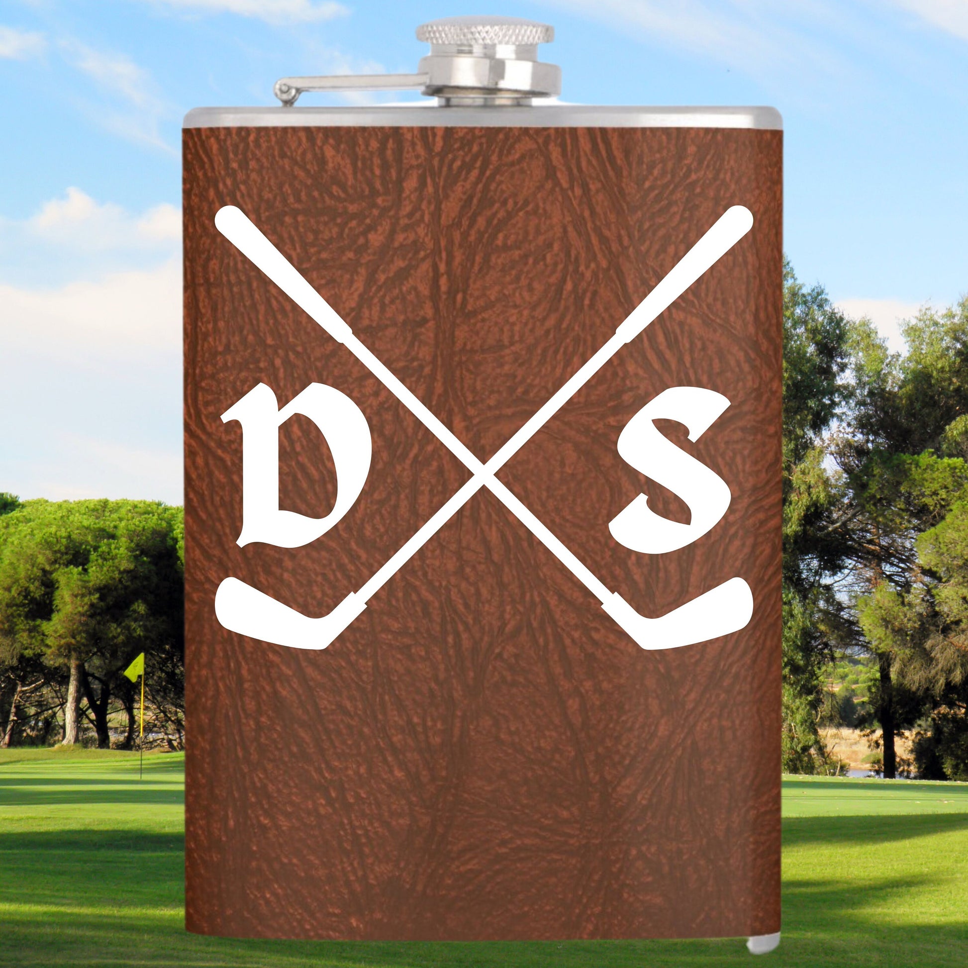 Custom Vinyl Leather Flask, Personalized Flask for Men, 6 or 8 oz Hip Flask, Gift for Groomsman, Gift for Dad, Gift for Golfer, Golf Flask