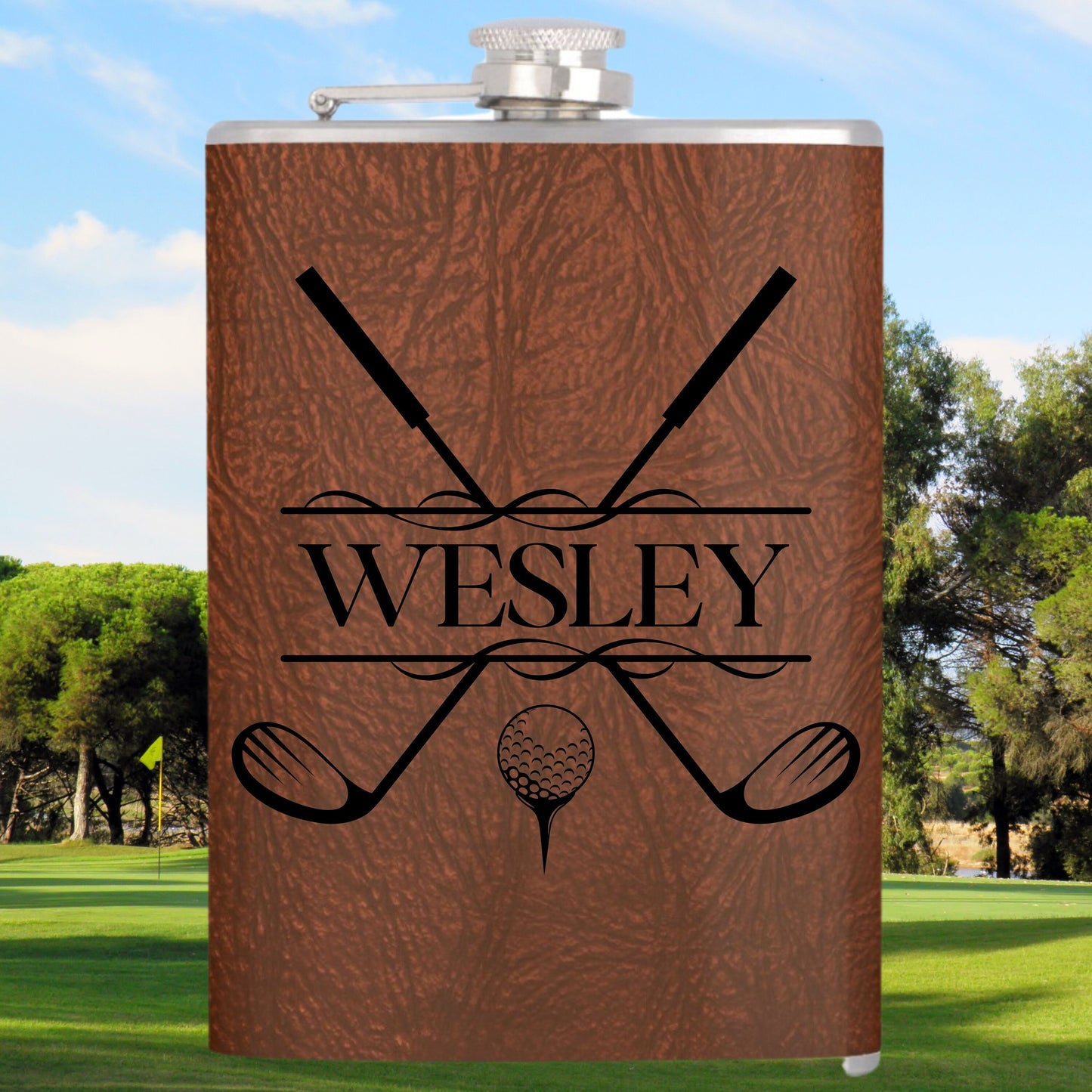 Custom Vinyl Leather Flask, Personalized Flask for Men, 6 or 8 oz Hip Flask, Gift for Groomsman, Gift for Dad, Gift for Golfer, Golf Flask