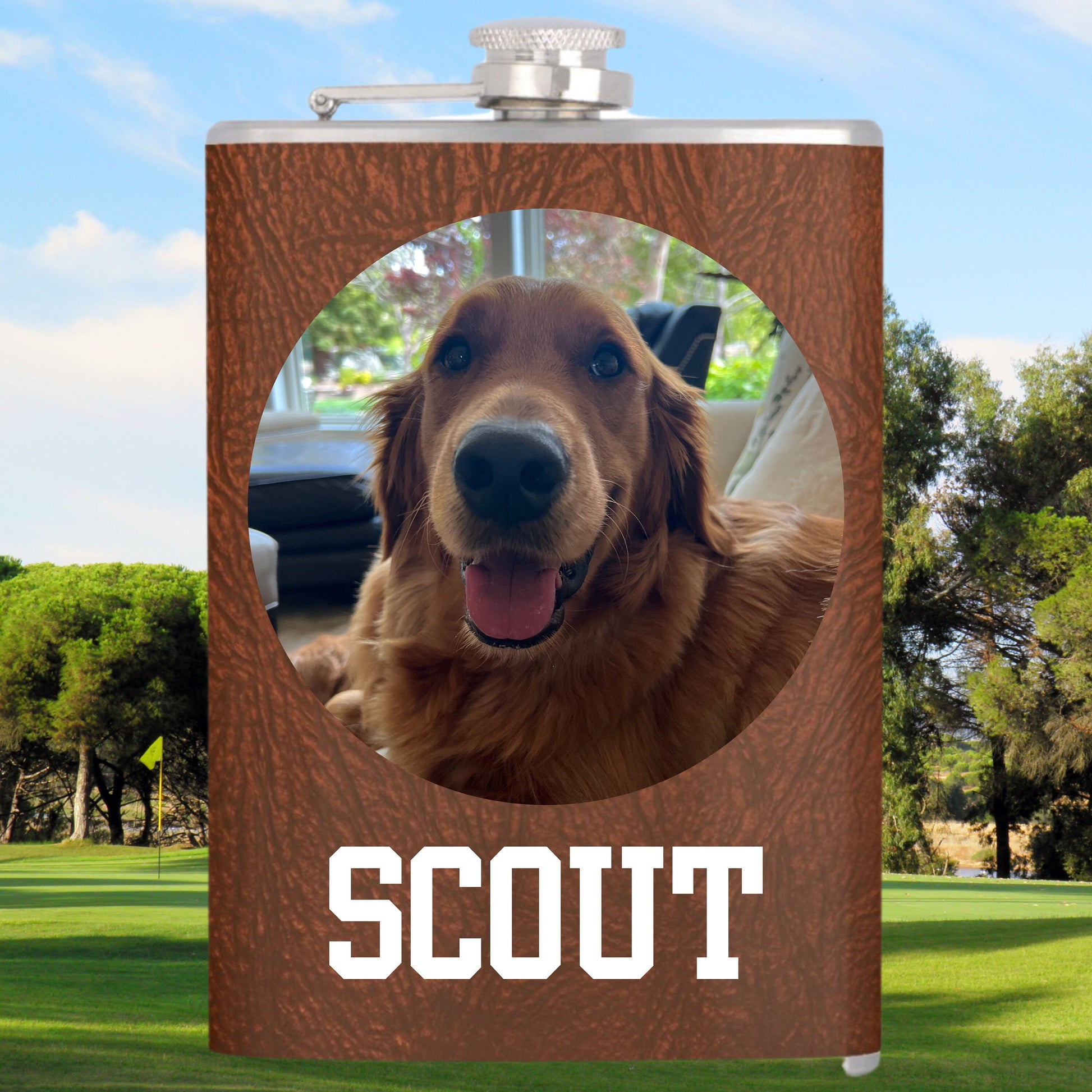 Custom Vinyl Leather Flask, Personalized Flask for Men, 6 or 8 oz Hip Flask, Gift for Groomsman, Gift for Dad, Gift for Golfer, Golf Flask