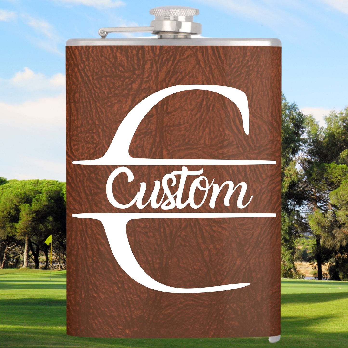 Custom Vinyl Leather Flask, Personalized Flask for Men, 6 or 8 oz Hip Flask, Gift for Groomsman, Gift for Dad, Gift for Golfer, Golf Flask