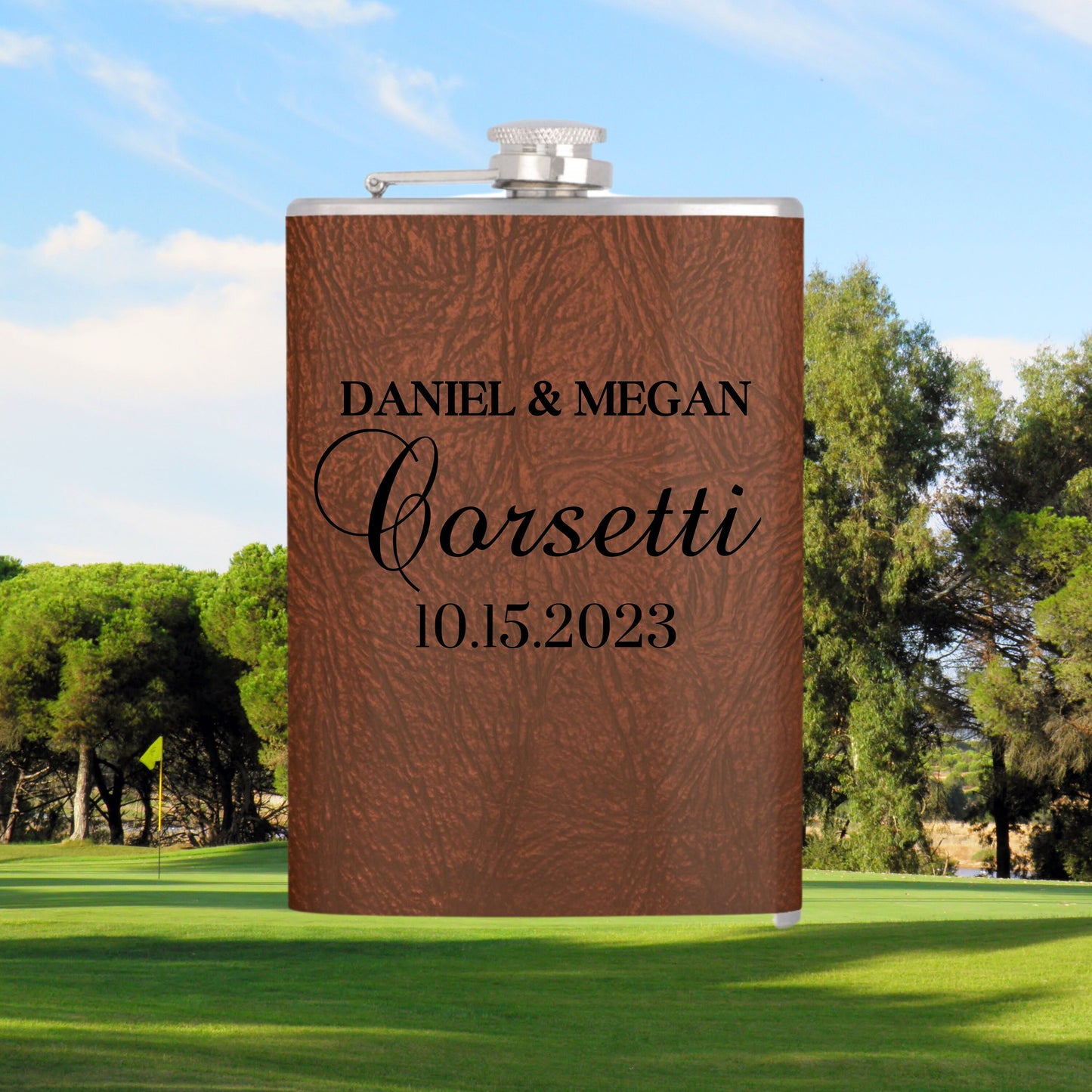 Custom Vinyl Leather Flask, Personalized Flask for Men, 6 or 8 oz Hip Flask, Gift for Groomsman, Gift for Dad, Gift for Golfer, Golf Flask