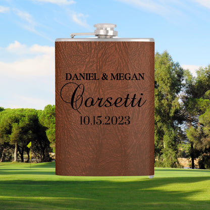 Custom Vinyl Leather Flask, Personalized Flask for Men, 6 or 8 oz Hip Flask, Gift for Groomsman, Gift for Dad, Gift for Golfer, Golf Flask