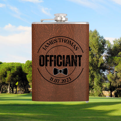 Custom Vinyl Leather Flask, Personalized Flask for Men, 6 or 8 oz Hip Flask, Gift for Groomsman, Gift for Dad, Gift for Golfer, Golf Flask