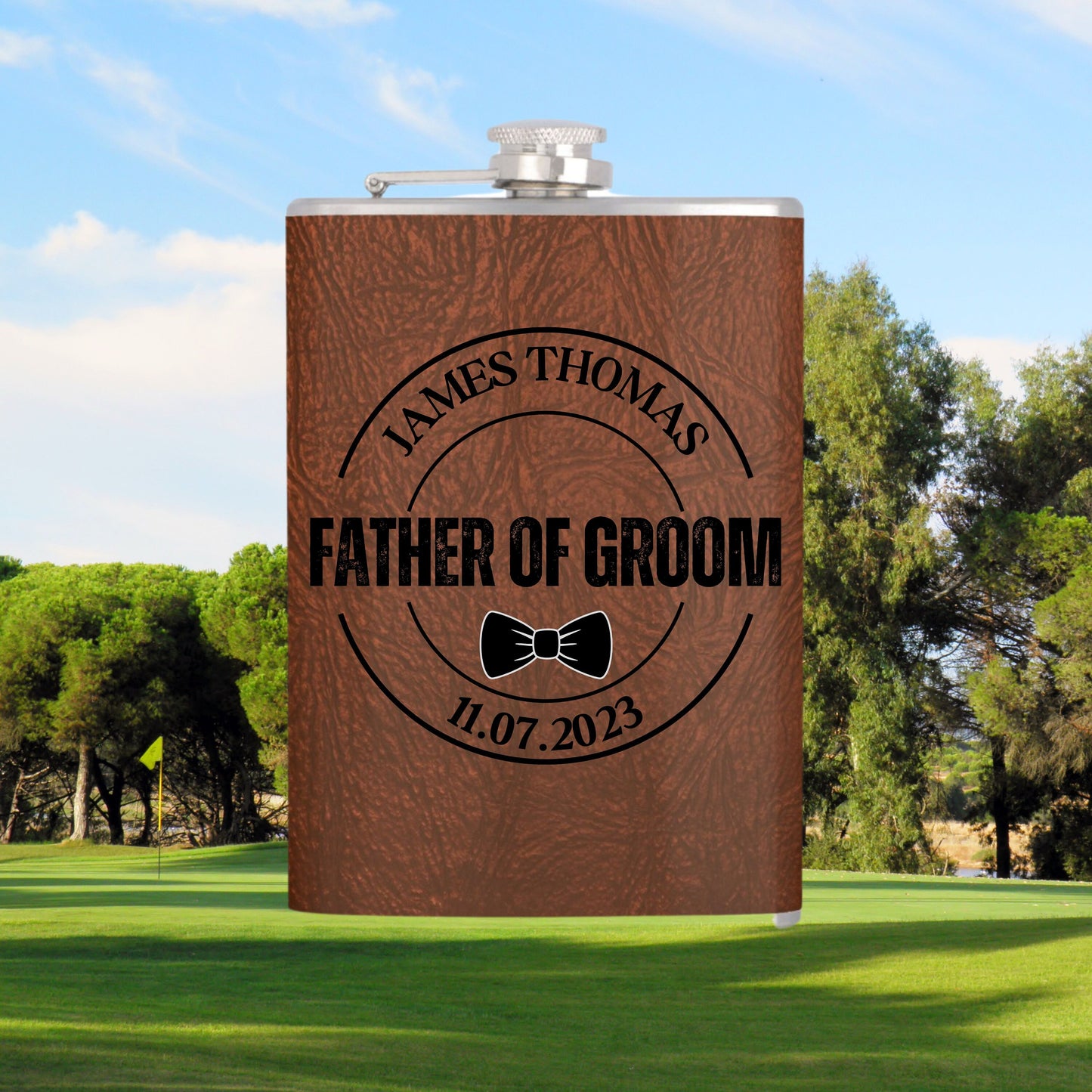 Custom Vinyl Leather Flask, Personalized Flask for Men, 6 or 8 oz Hip Flask, Gift for Groomsman, Gift for Dad, Gift for Golfer, Golf Flask
