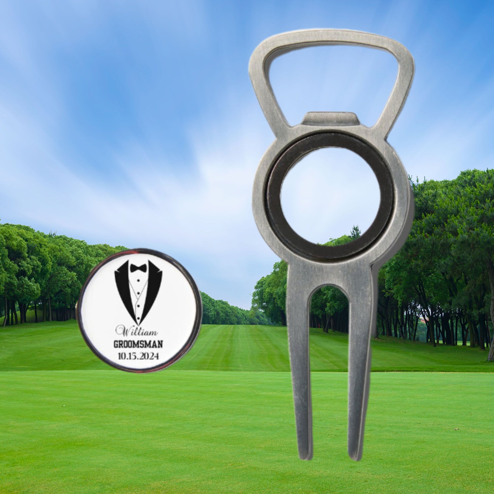Custom Divot Tool with Ball Marker and Bottle Opener, Personalized Gift for Groomsman, Golf Ball Marker with Divot Tool, Golf Christmas Gift