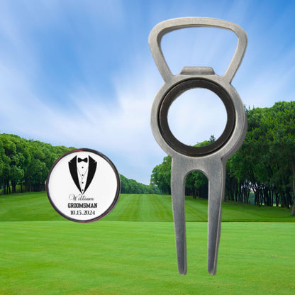 Custom Divot Tool with Ball Marker and Bottle Opener, Personalized Gift for Groomsman, Golf Ball Marker with Divot Tool, Golf Christmas Gift