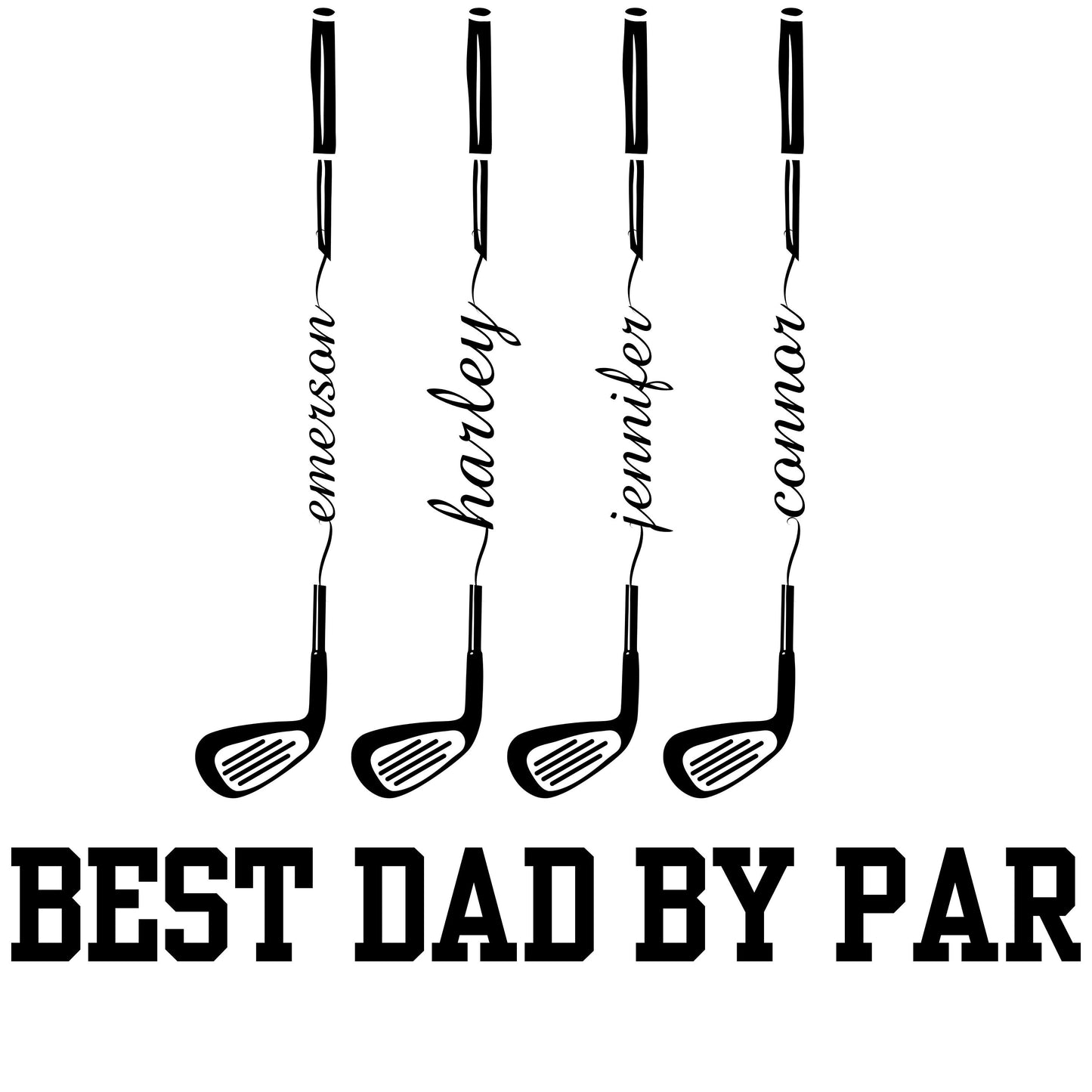 the best dad by par logo with four golf clubs
