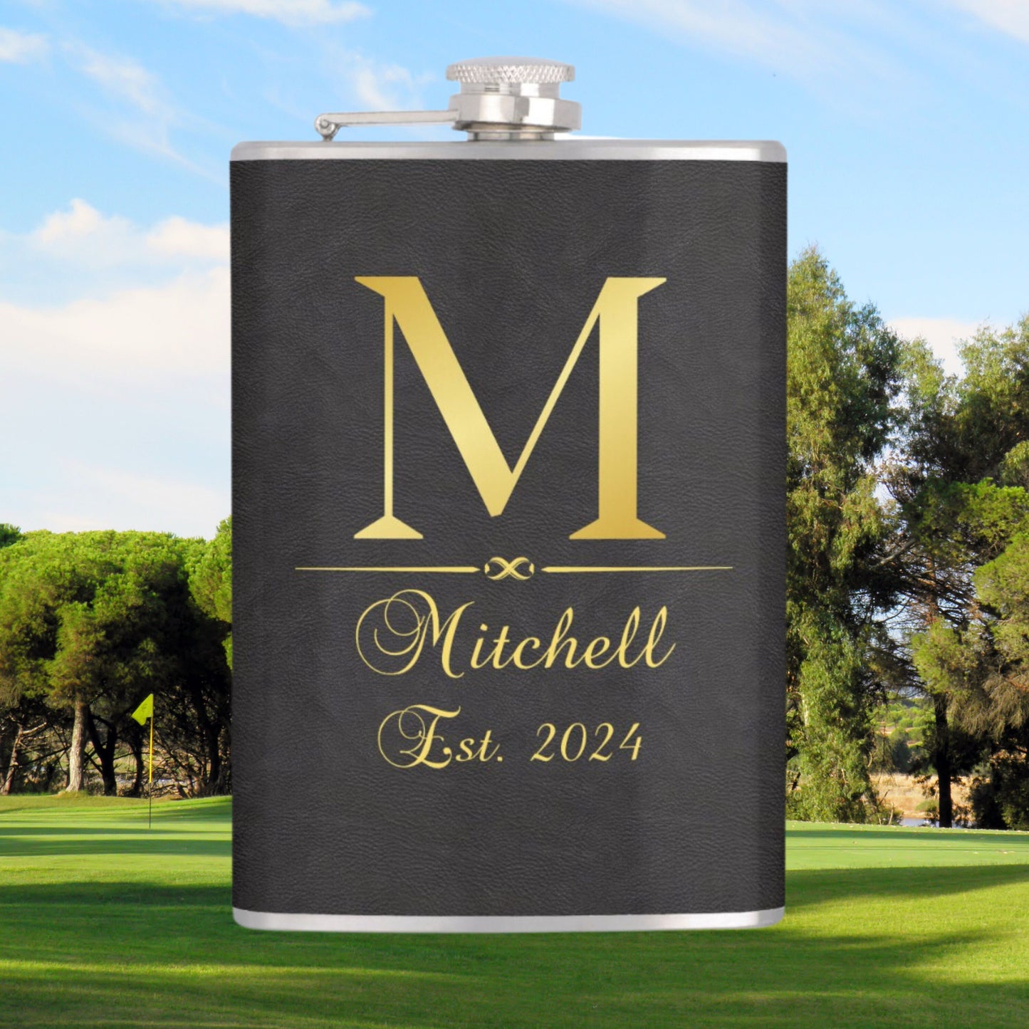 Custom Vinyl Leather Flask, Personalized Flask for Men, 6 or 8 oz Hip Flask, Gift for Groomsman, Gift for Dad, Gift for Golfer, Golf Flask
