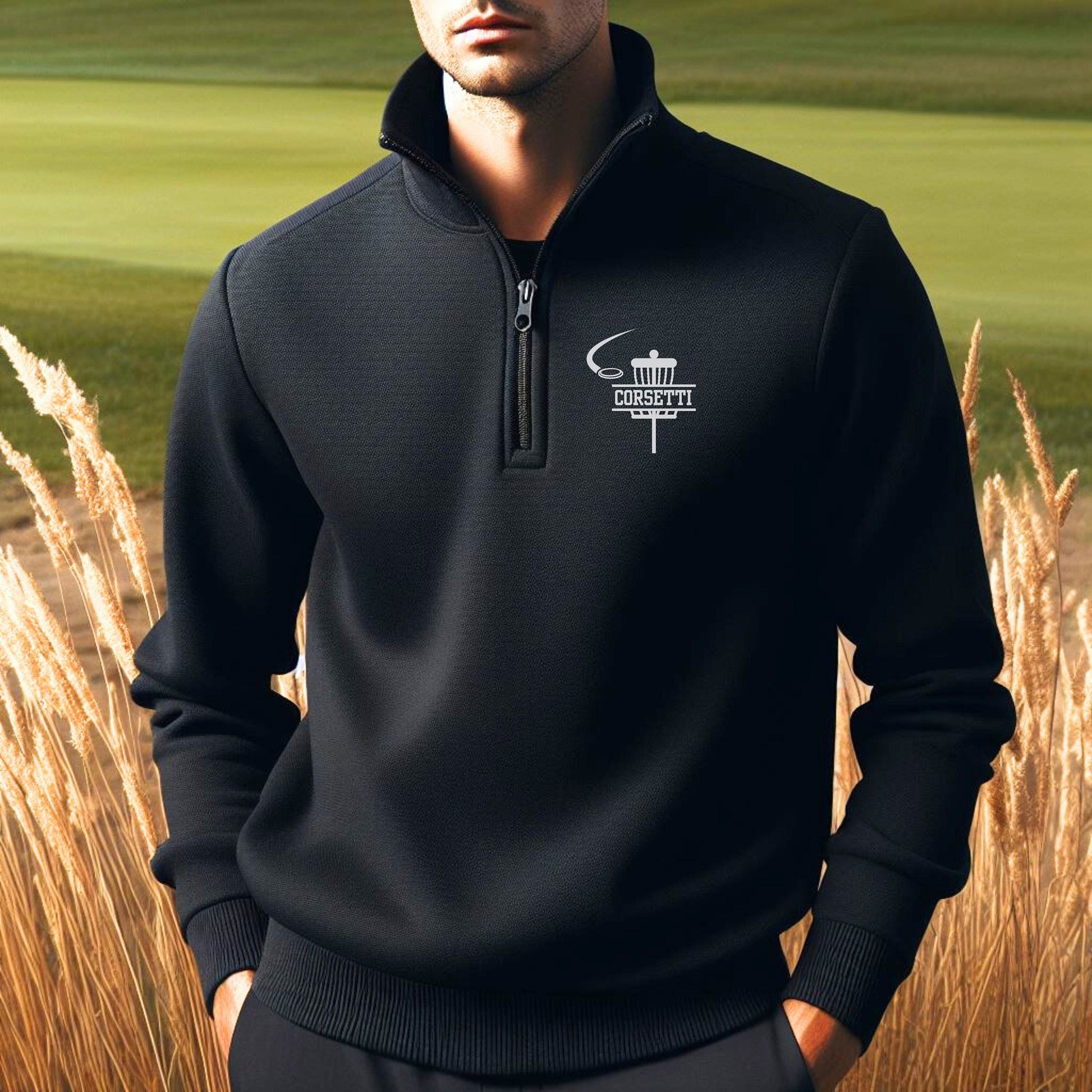 Personalized Fleece Disc Golf Quarter-Zip, Quarter Zip Pullover Sweater, Custom Disc Golf Gift, Gift for Husband, Golf Gift for Men, Xmas