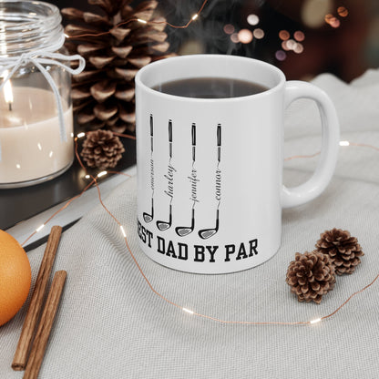 a white coffee mug sitting on top of a table