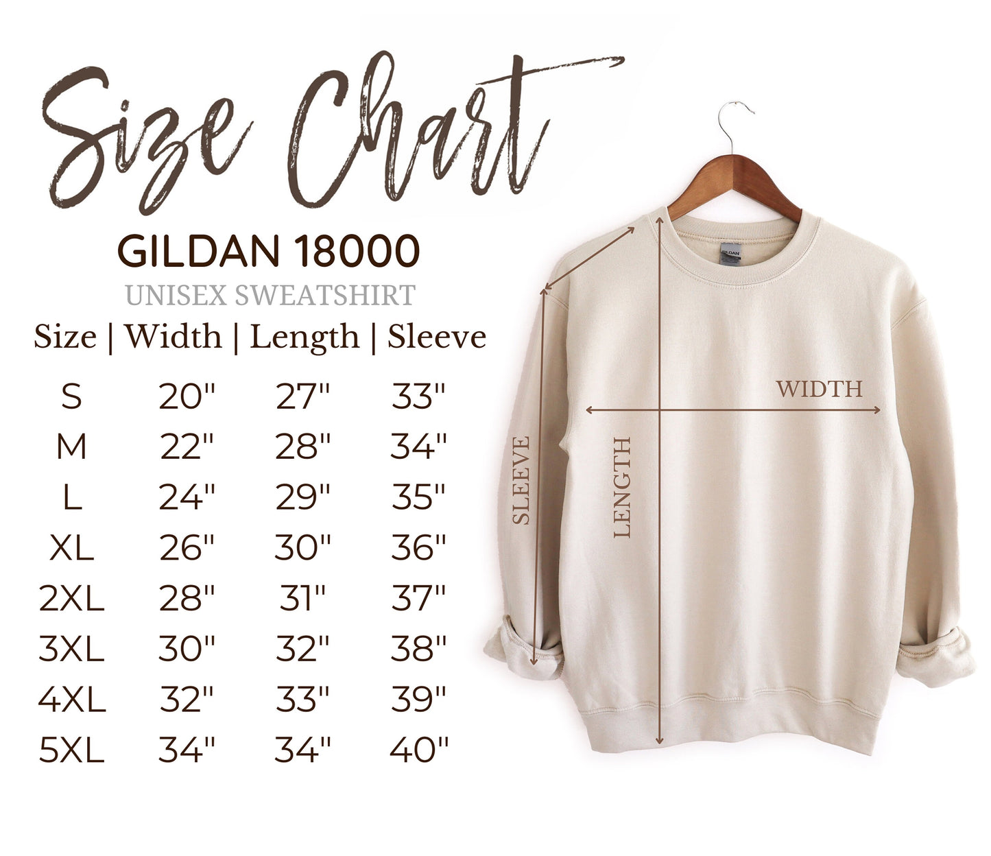 the size chart for a sweatshirt with measurements