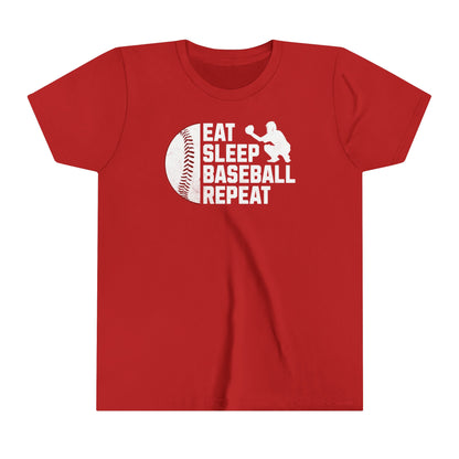 Youth Baseball T-shirt, Eat Sleep Baseball Repeat, Shirt for Baseball Lover, Tshirt Gift for Kid, Great Gift for Son, Baseball Player Gift