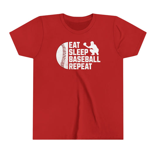 Youth Baseball T-shirt, Eat Sleep Baseball Repeat, Shirt for Baseball Lover, Tshirt Gift for Kid, Great Gift for Son, Baseball Player Gift