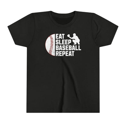 Youth Baseball T-shirt, Eat Sleep Baseball Repeat, Shirt for Baseball Lover, Tshirt Gift for Kid, Great Gift for Son, Baseball Player Gift