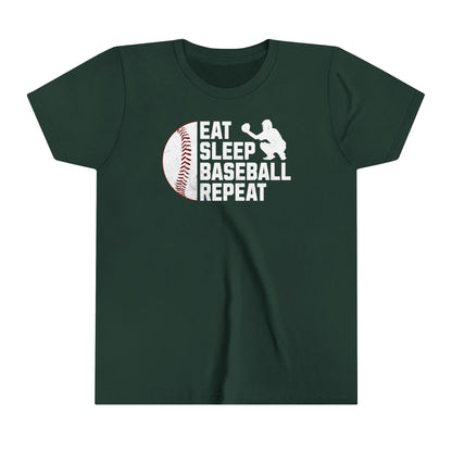 Youth Baseball T-shirt, Eat Sleep Baseball Repeat, Shirt for Baseball Lover, Tshirt Gift for Kid, Great Gift for Son, Baseball Player Gift