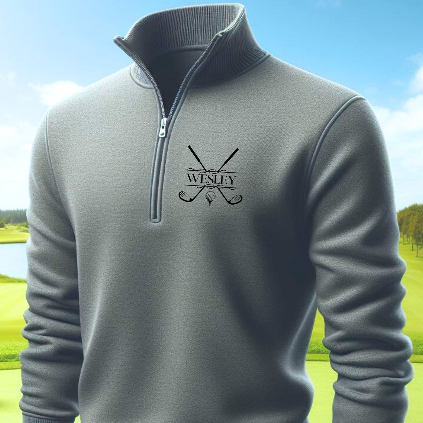 Personalized Fleece Golf Quarter-Zip, Quarter Zip Pullover Sweater, Custom Golf Gift, Gift for Husband, Gift for Golfer, Golf Gift for Men