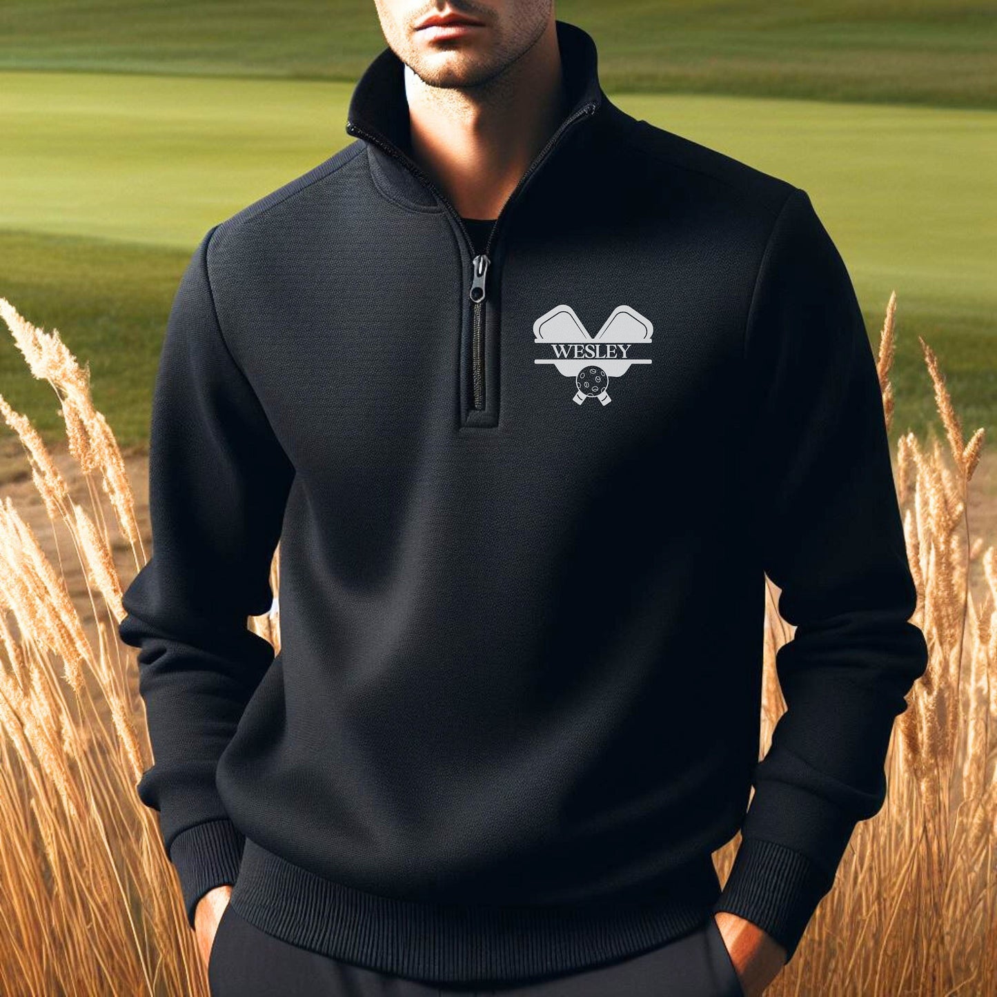 Personalized Fleece Pickleball Quarter-Zip, Quarter Zip Pullover Sweater, Custom Pickleball Gift, Gift for Husband, Pickleball Gift for Men