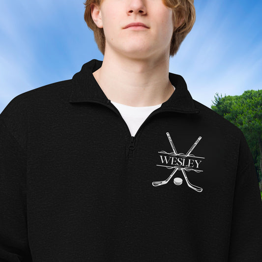 Personalized Fleece Hockey Quarter-Zip, Quarter Zip Pullover Sweater, Custom Hockey Gift, Gift for Husband, Hockey Gift for Men, Christmas