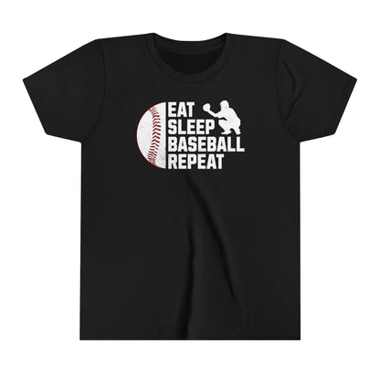 Youth Baseball T-shirt, Eat Sleep Baseball Repeat, Shirt for Baseball Lover, Tshirt Gift for Kid, Great Gift for Son, Baseball Player Gift