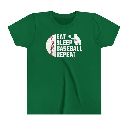 Youth Baseball T-shirt, Eat Sleep Baseball Repeat, Shirt for Baseball Lover, Tshirt Gift for Kid, Great Gift for Son, Baseball Player Gift