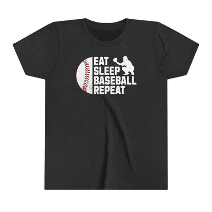 Youth Baseball T-shirt, Eat Sleep Baseball Repeat, Shirt for Baseball Lover, Tshirt Gift for Kid, Great Gift for Son, Baseball Player Gift