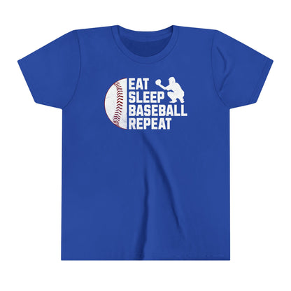 Youth Baseball T-shirt, Eat Sleep Baseball Repeat, Shirt for Baseball Lover, Tshirt Gift for Kid, Great Gift for Son, Baseball Player Gift