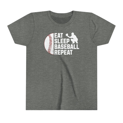 Youth Baseball T-shirt, Eat Sleep Baseball Repeat, Shirt for Baseball Lover, Tshirt Gift for Kid, Great Gift for Son, Baseball Player Gift