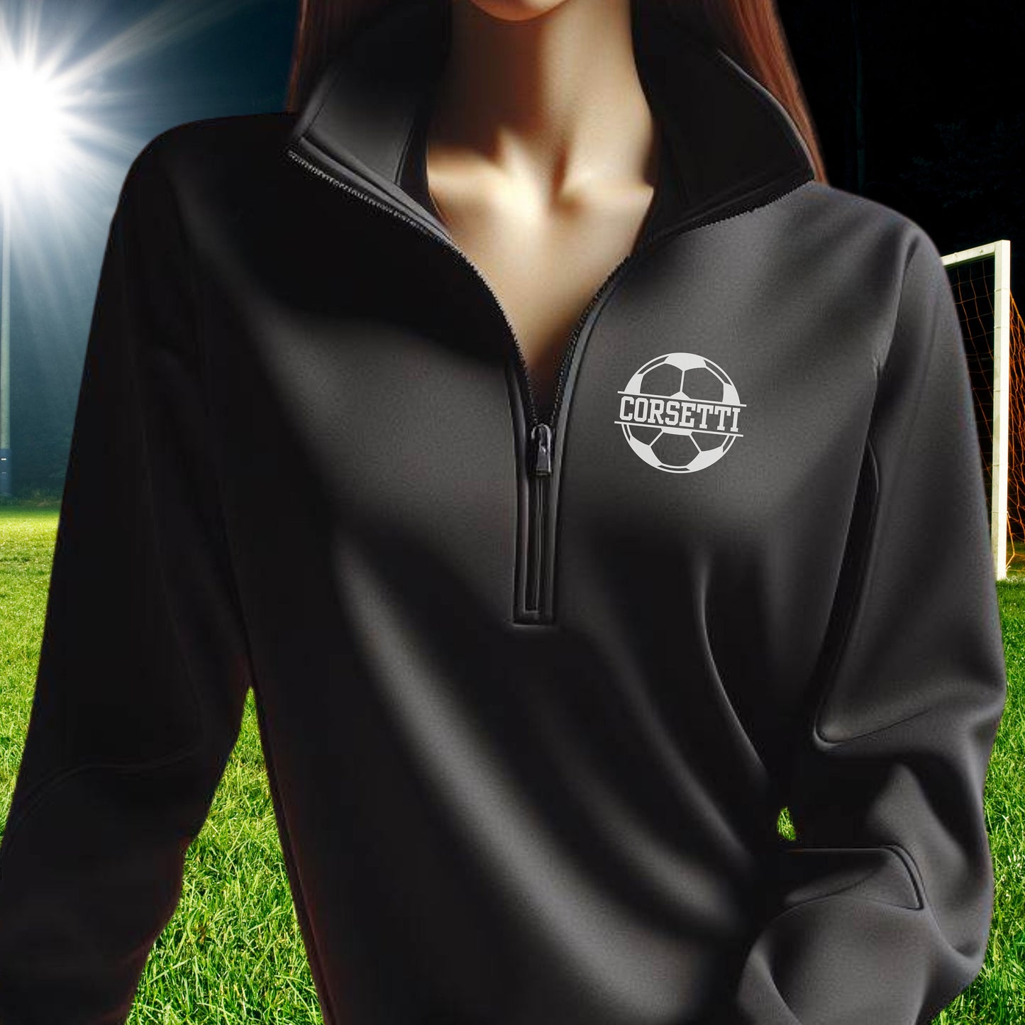 Women's Personalized Lightweight Soccer Sweatshirt, Quarter Zip Pullover Sweater, Custom Soccer Gift, Soccer Team Sweater, Soccer Coach Gift