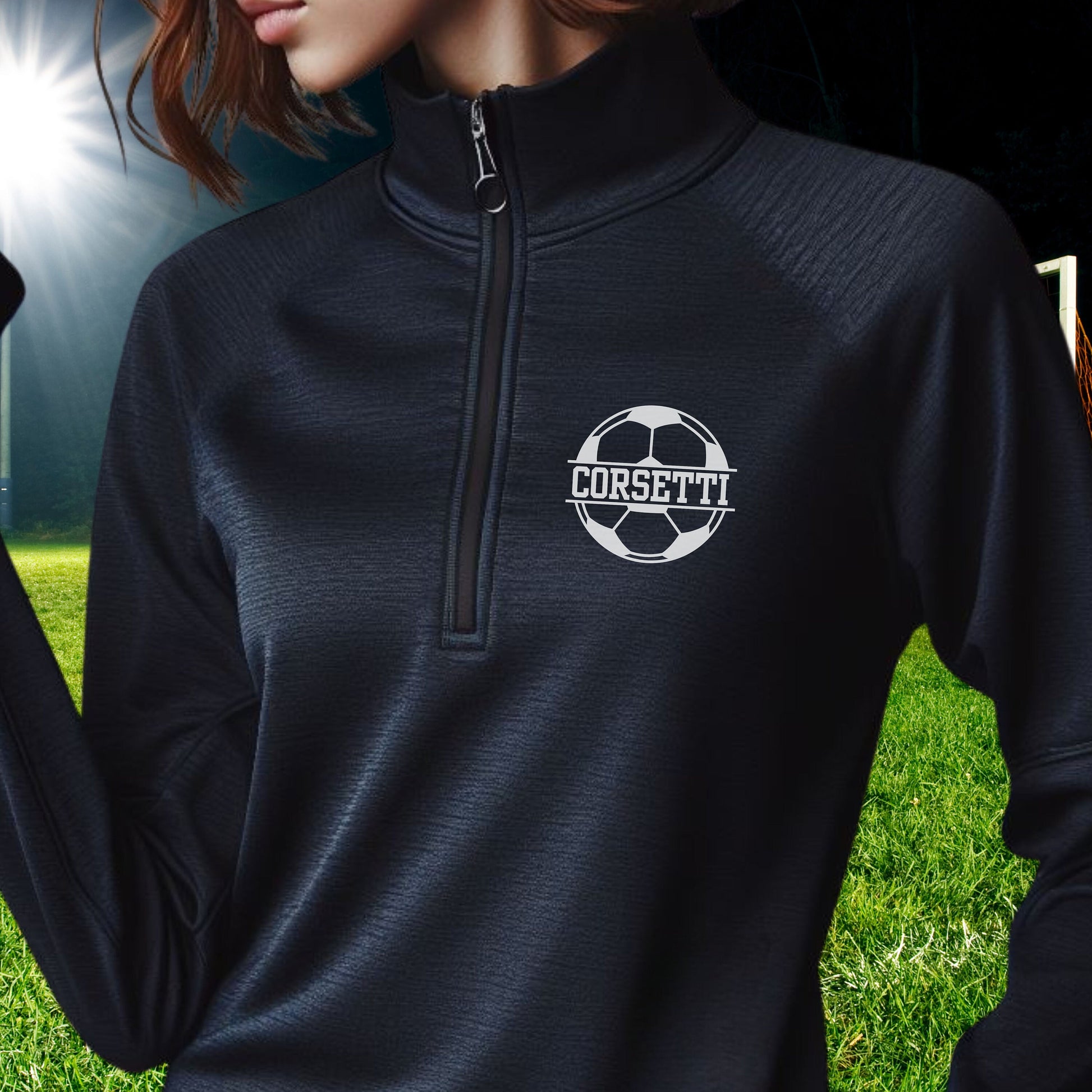 Women's Personalized Lightweight Soccer Sweatshirt, Quarter Zip Pullover Sweater, Custom Soccer Gift, Soccer Team Sweater, Soccer Coach Gift