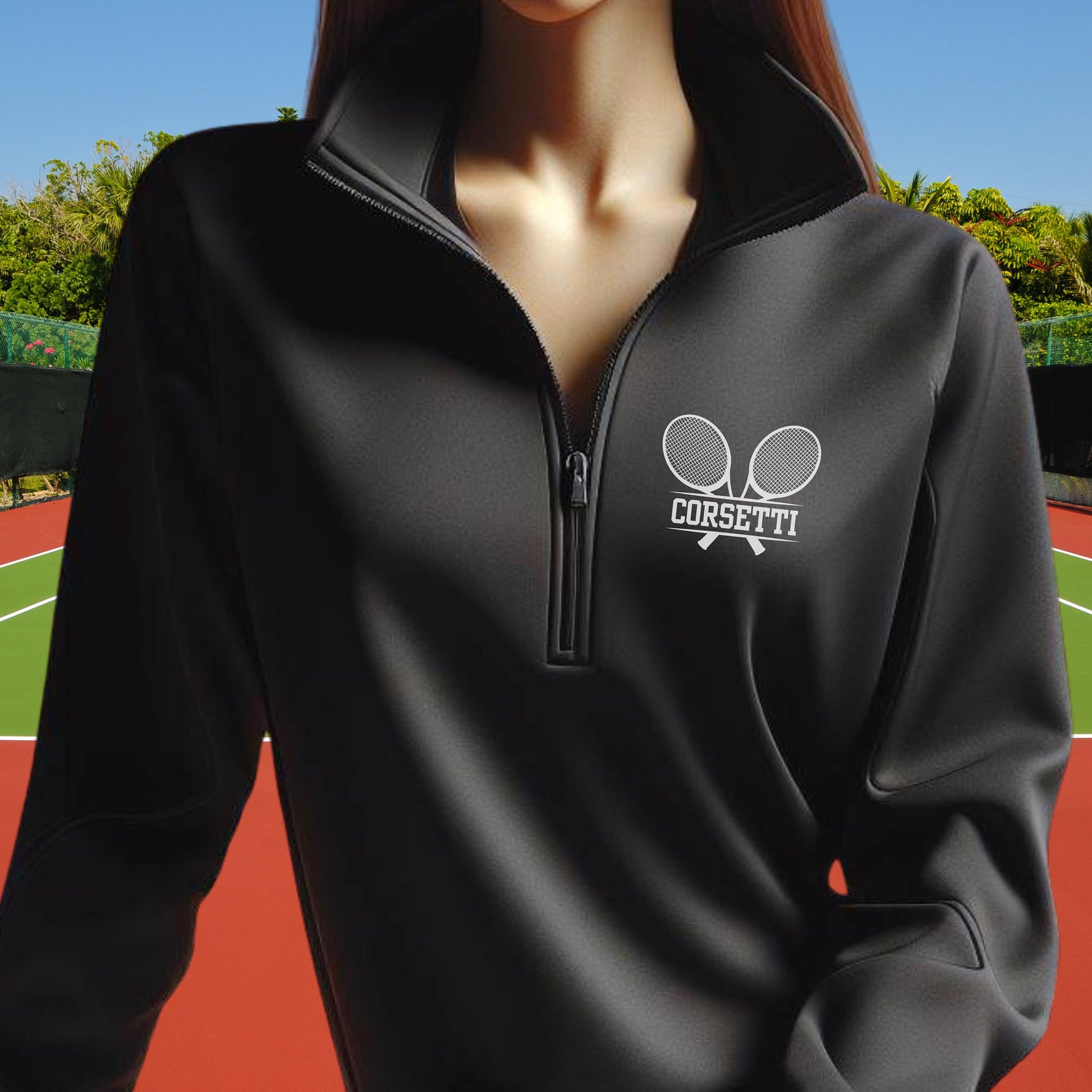 Women's Personalized Lightweight Tennis Sweatshirt, Quarter Zip Pullover Sweater, Custom Tennis Gift, Tennis Team Sweater, Tennis Coach Gift