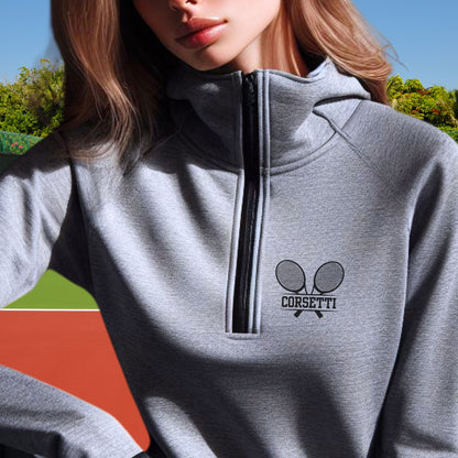 Women's Personalized Lightweight Tennis Sweatshirt, Quarter Zip Pullover Sweater, Custom Tennis Gift, Tennis Team Sweater, Tennis Coach Gift