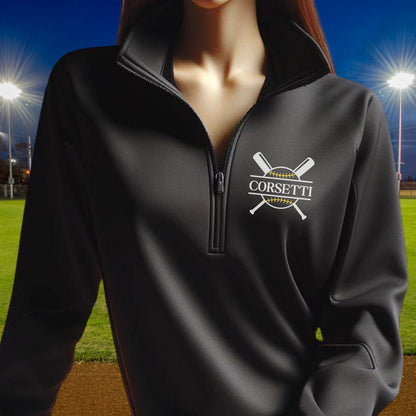 Women's Personalized Lightweight Softball Sweatshirt, Quarter Zip Pullover Sweater, Custom Softball Gift, Softball Team Sweater, Coach Gift