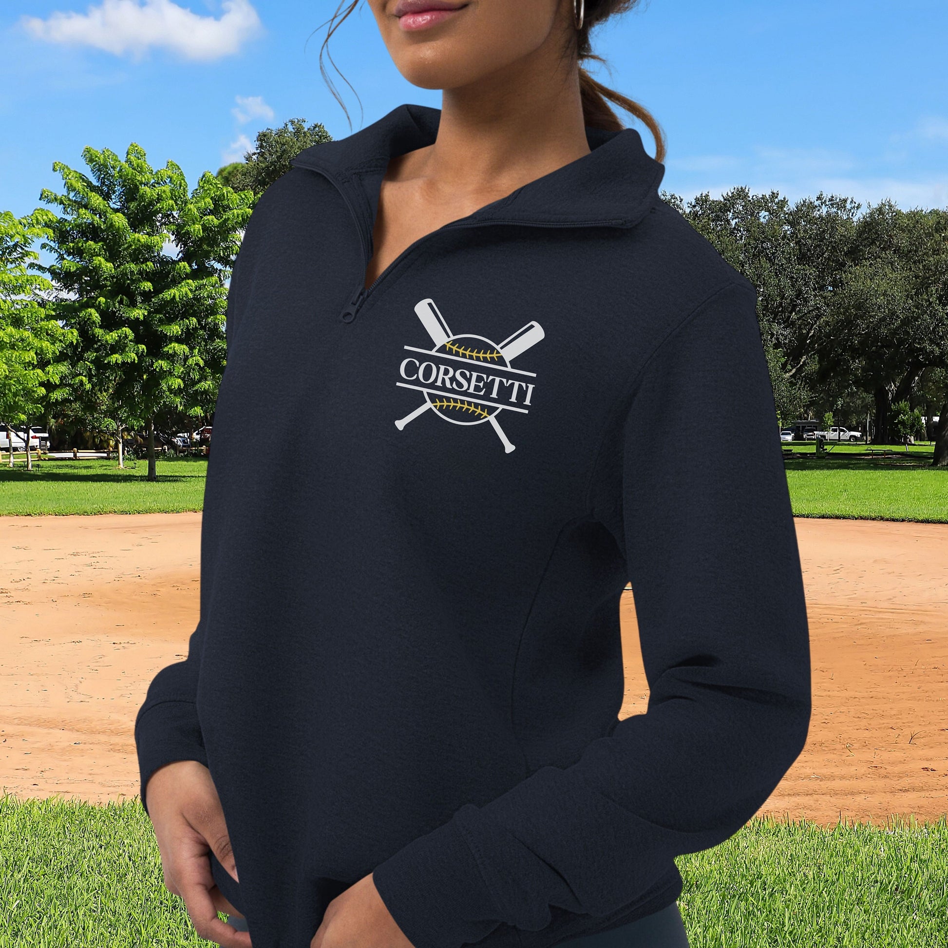 Womens Personalized Fleece Softball Quarter-Zip, Quarter Zip Pullover Sweater, Custom Softball Gift, Softball Coach Gift, Softball Team Gift
