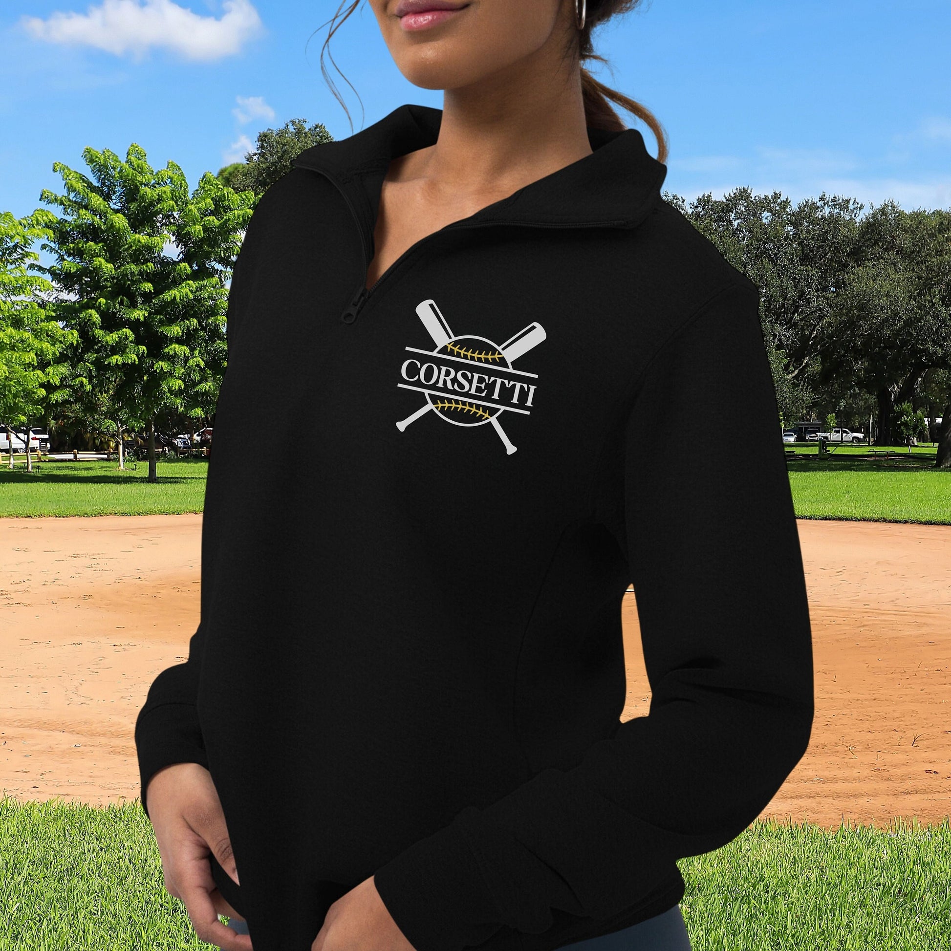 Womens Personalized Fleece Softball Quarter-Zip, Quarter Zip Pullover Sweater, Custom Softball Gift, Softball Coach Gift, Softball Team Gift