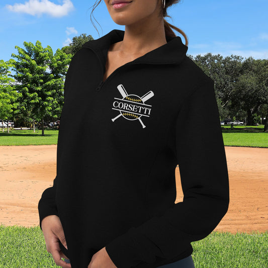 Womens Personalized Fleece Softball Quarter-Zip, Quarter Zip Pullover Sweater, Custom Softball Gift, Softball Coach Gift, Softball Team Gift