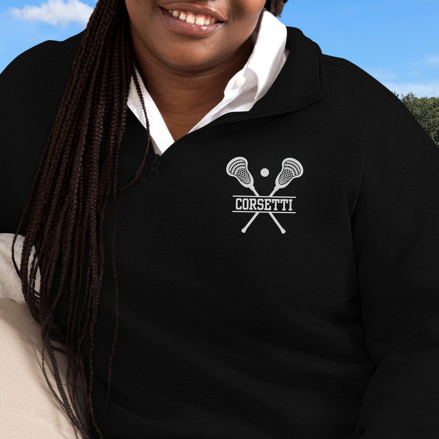 Womens Personalized Fleece Lacrosse Quarter-Zip, Quarter Zip Pullover Sweater, Custom Lacrosse Gift, Lacrosse Coach Gift, Lacrosse Team Gift