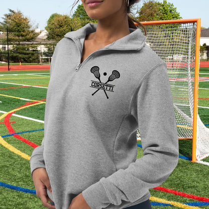 Womens Personalized Fleece Lacrosse Quarter-Zip, Quarter Zip Pullover Sweater, Custom Lacrosse Gift, Lacrosse Coach Gift, Lacrosse Team Gift