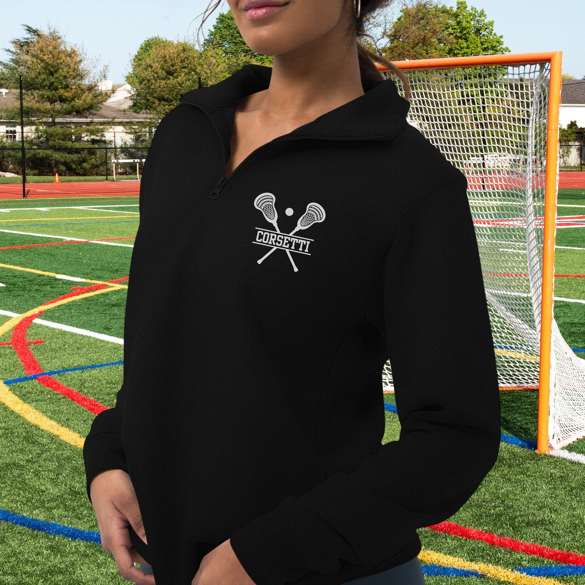 Womens Personalized Fleece Lacrosse Quarter-Zip, Quarter Zip Pullover Sweater, Custom Lacrosse Gift, Lacrosse Coach Gift, Lacrosse Team Gift