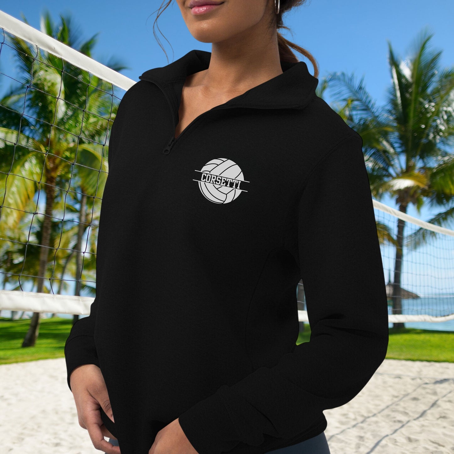 Women's Personalized Fleece Volleyball Quarter-Zip, Pullover Sweater, Custom Volleyball Gift, Volleyball Team, Great Volleyball Coach Gift