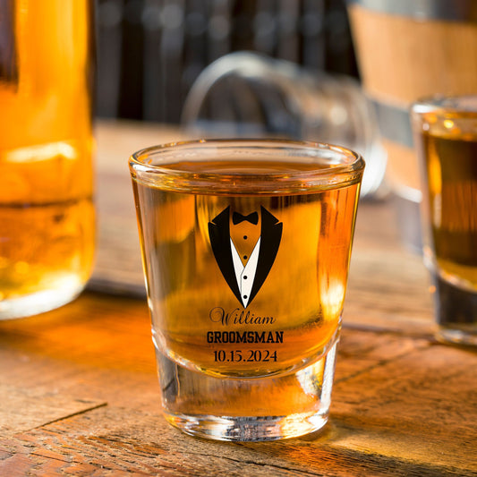 Personalized Wedding Shot Glass, Custom Wedding Shot Glass, Gift for Groom, Groomsman Proposal Gift, Wedding Gift, Bachelor Party Gift