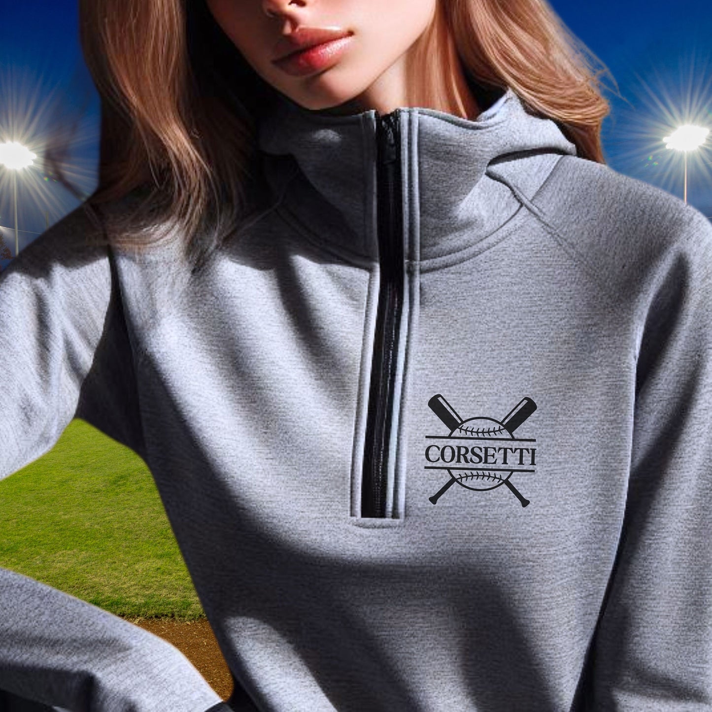 Women's Personalized Lightweight Softball Sweatshirt, Quarter Zip Pullover Sweater, Custom Softball Gift, Softball Team Sweater, Coach Gift