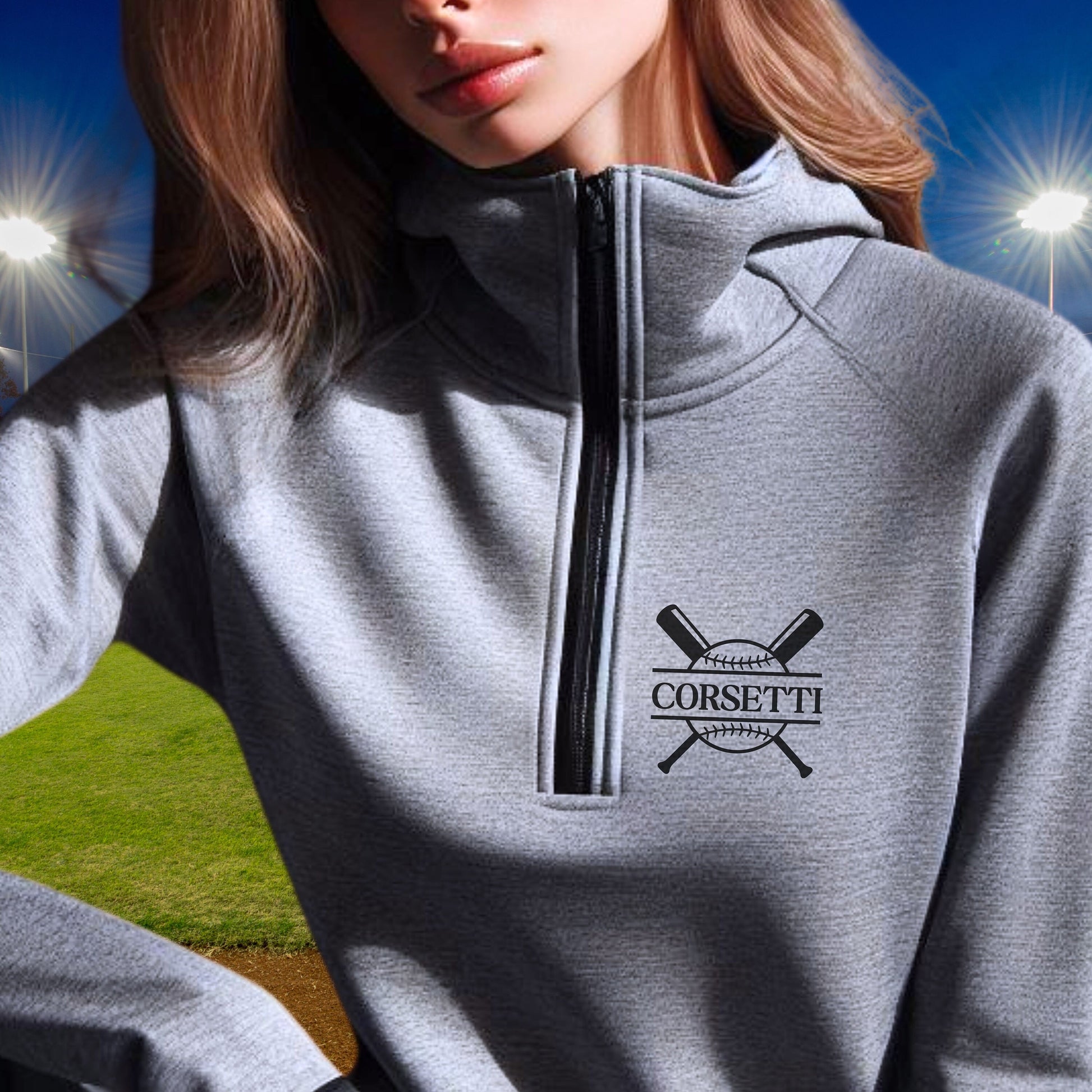 Women's Personalized Lightweight Softball Sweatshirt, Quarter Zip Pullover Sweater, Custom Softball Gift, Softball Team Sweater, Coach Gift