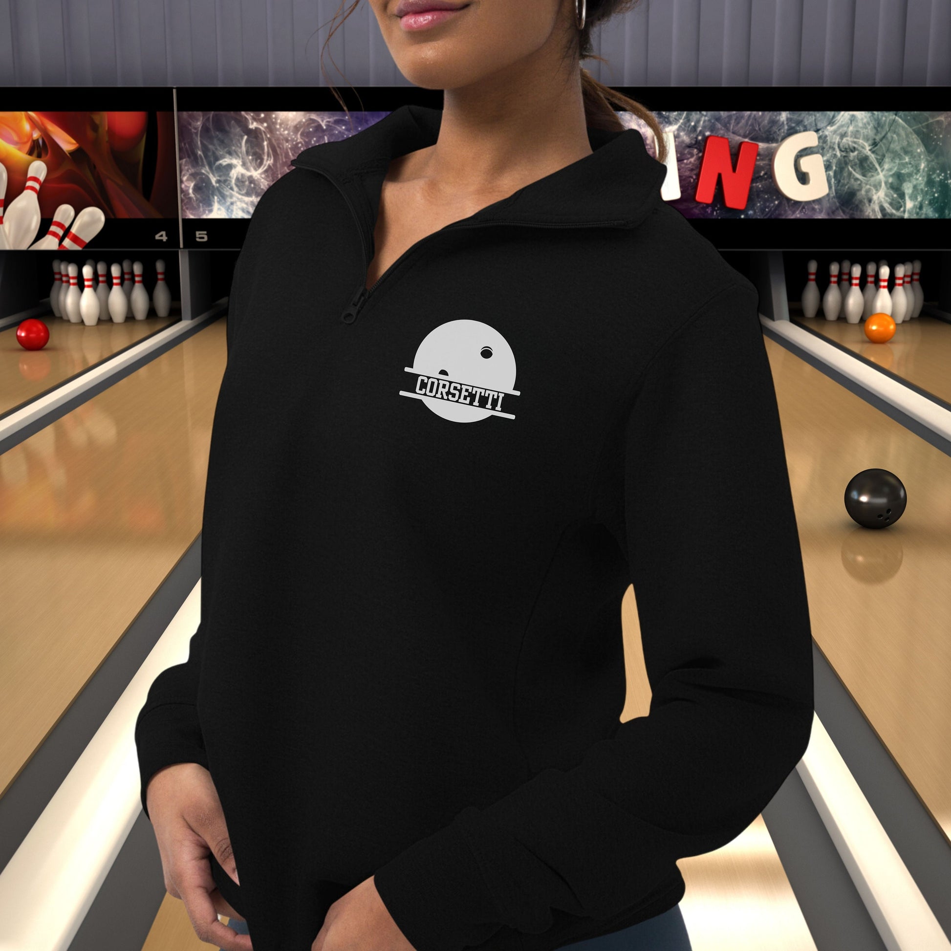Womens Personalized Fleece Bowling Quarter-Zip, Quarter Zip Pullover Sweater, Custom Bowling Gift, Bowling Coach Gift, Bowling Team Gift
